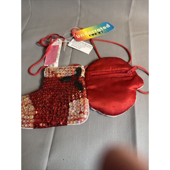 Vintage mini bag Christmas santa Sequin Beaded Stocking Trinket Purse 5” LOT 2 - Picture 9 of 10